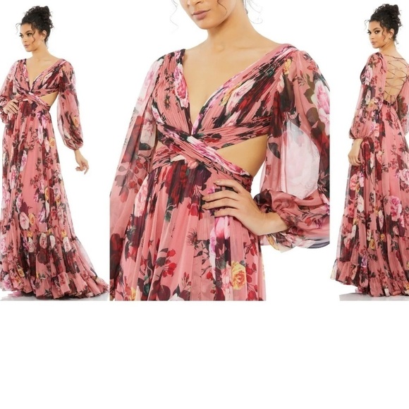 New MAC DUGGAL FLORAL CHIFFON CUTOUT DRESS SIZE 8 - Picture 3 of 16